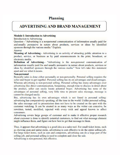 advertising brand management plan