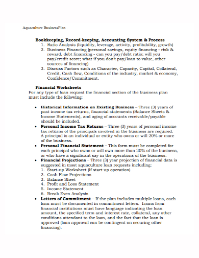 aquaculture bookkeeping business plan