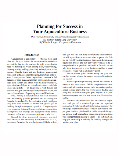 aquaculture business success plan