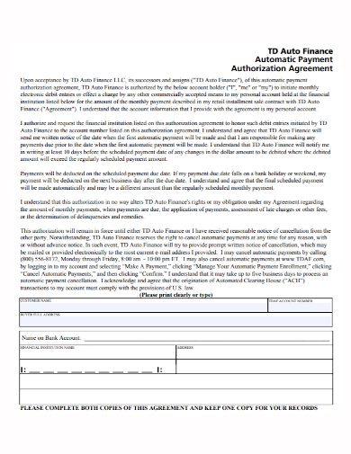 auto finance payment authorization agreement