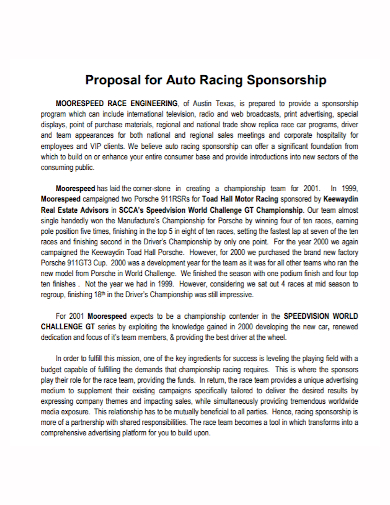 auto racing sponsorship proposal