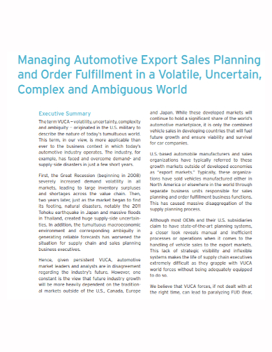 automotive export sales plan