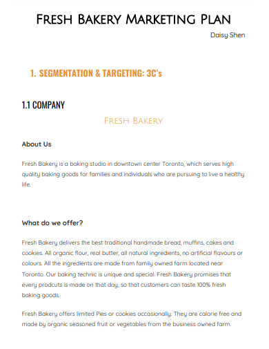 bakery sales and marketing plan