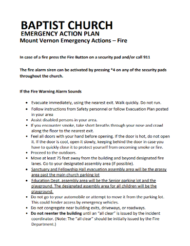 baptist church emergency action plan