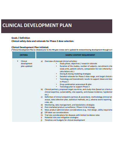basic clinical development plan