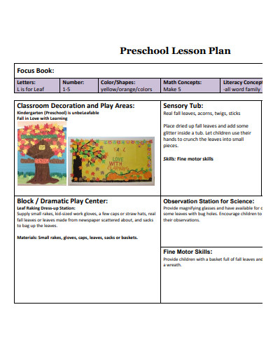 basic daycare preschool lesson plan