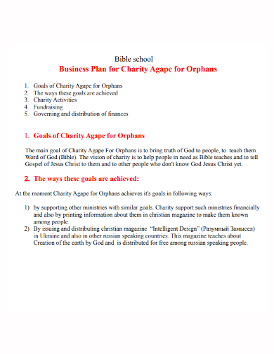 bible school charity business plan