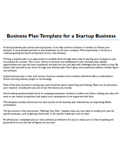 blank business plan for startup