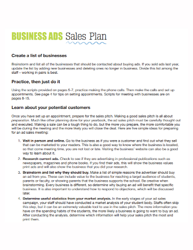 business ads sales plan