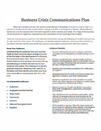 business crisis communication plan