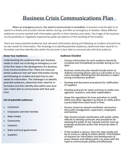 business crisis communications plan