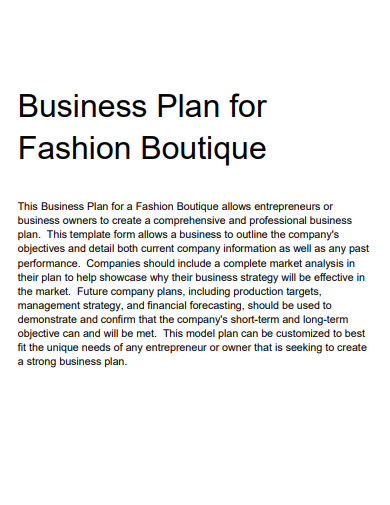 business plan for fashion boutique