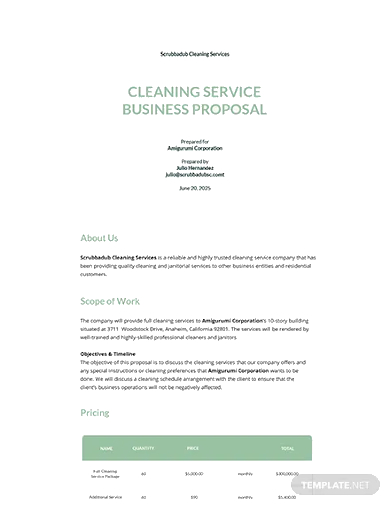 business proposal cleaning service template