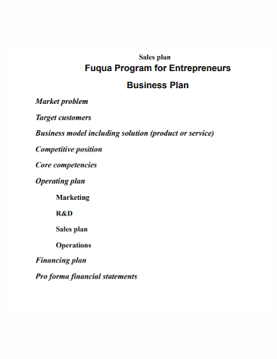 business sales plan outline