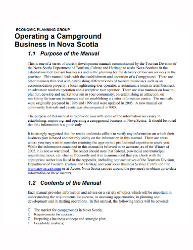 camp ground operating business plan