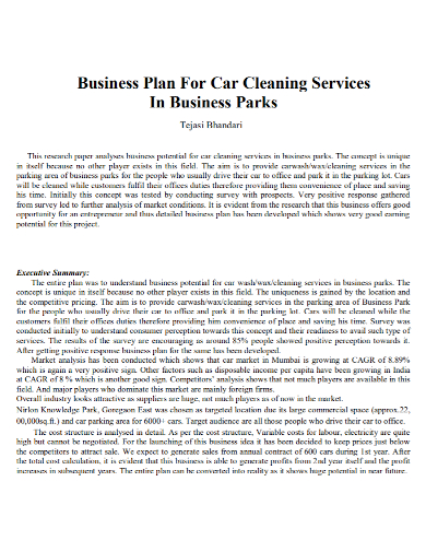 car cleaning service business plan