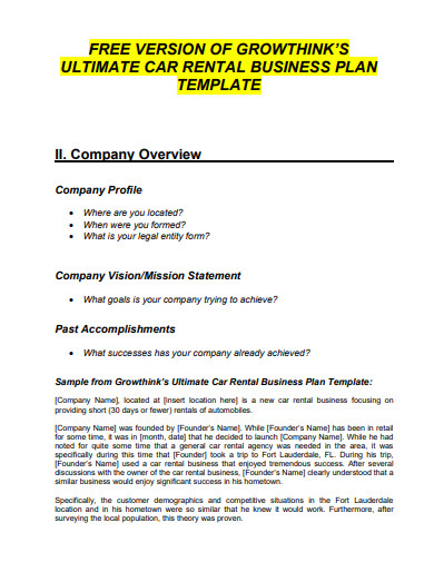car rental business plan example