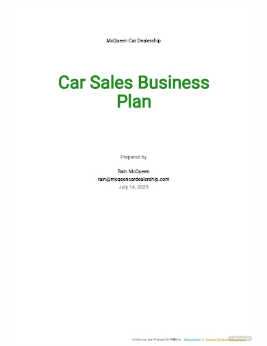 car sales business plan template