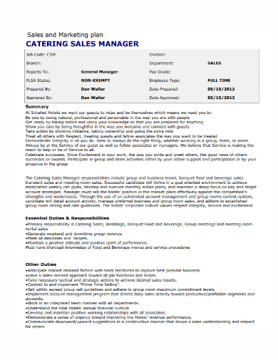 catering sales manager marketing plan