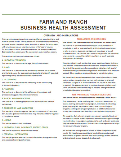 cattle ranch business health assessment plan
