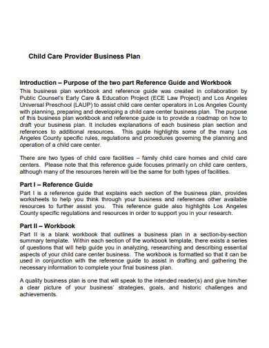 child care provider business plan