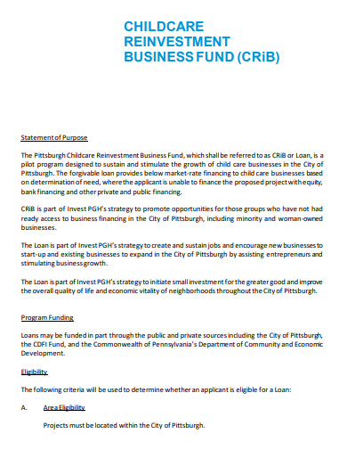 child care re investment business plan