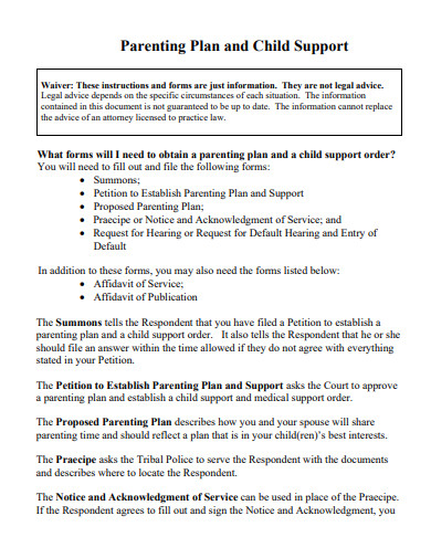 child support and parenting plan
