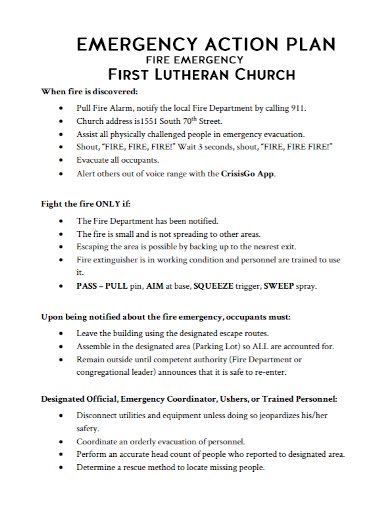 church fire emergency action plan