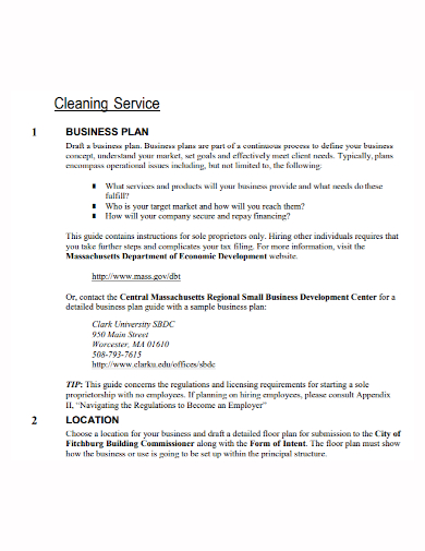cleaning service business plan