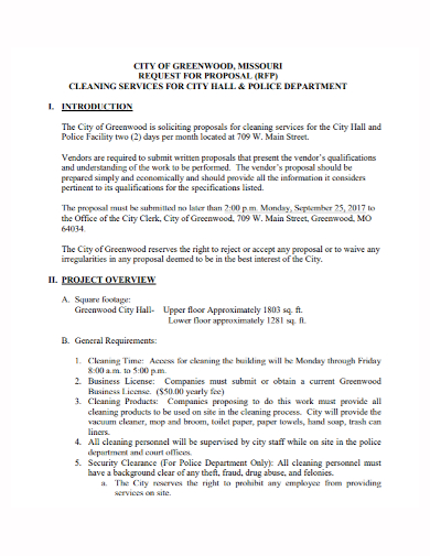 cleaning services project request for proposal
