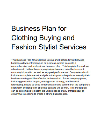 clothing business plan example