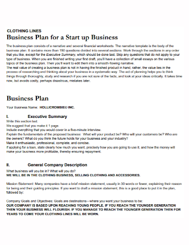 clothing line startup business plan