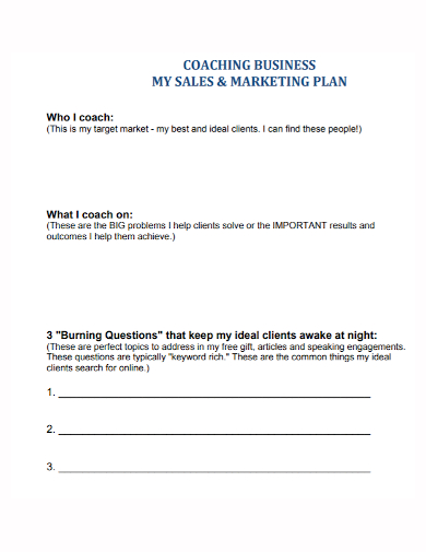 coach sales marketing plan