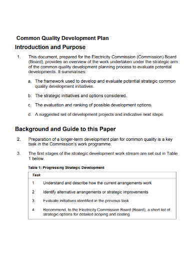 common quality development plan