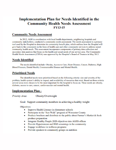 community assessment implementation plan