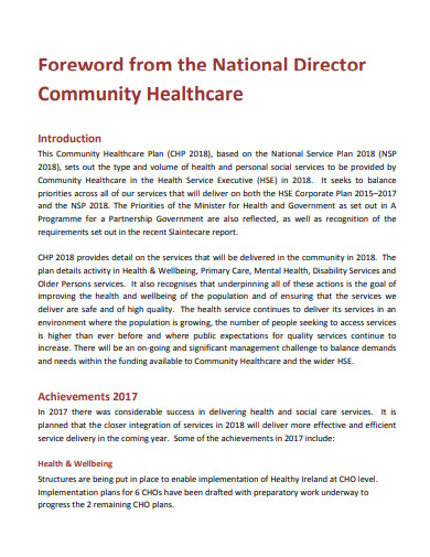 community healthcare operational plan