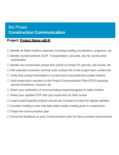 construction bid and communication plan