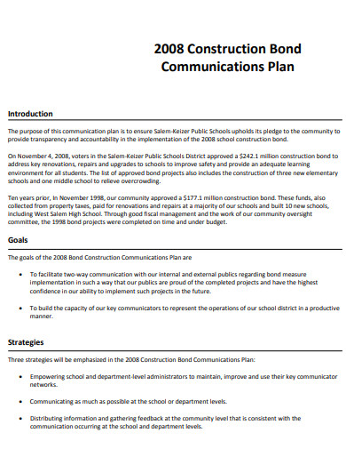 construction bond communication plan