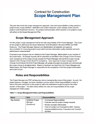 construction contract scope management plan
