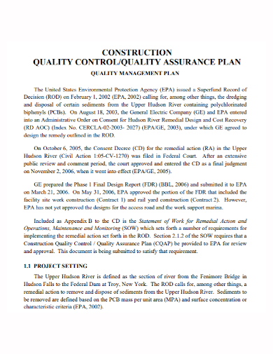 construction quality assurance management plan