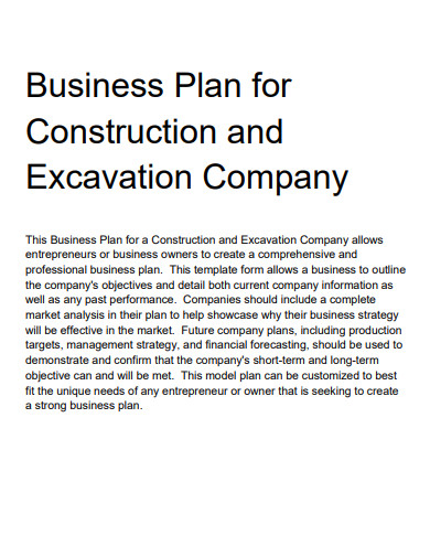 construction and excavation company business plan