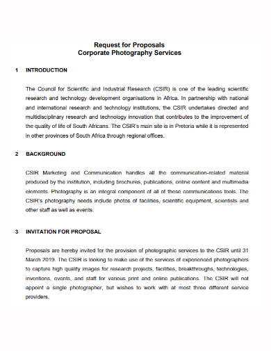 corporate photography services proposal