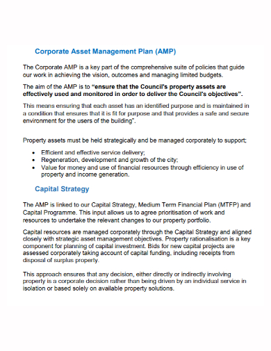 corporate strategy asset management plan