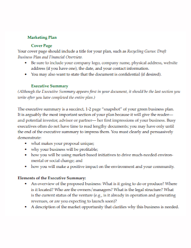 cover page marketing plan
