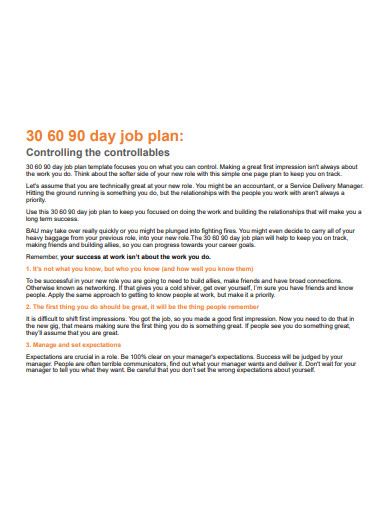 creative 30 60 90 day job plan