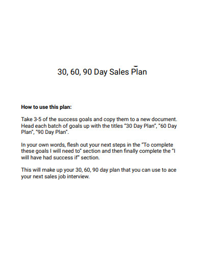 creative 30 60 90 day sales plan