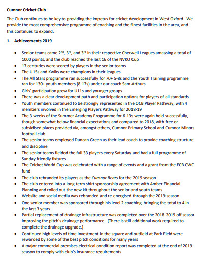 cricket club development strategic plan