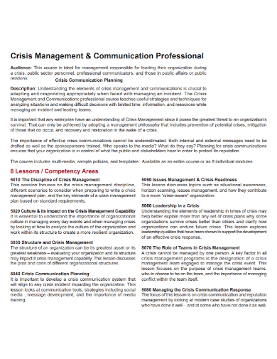 crisis management communication professional plan