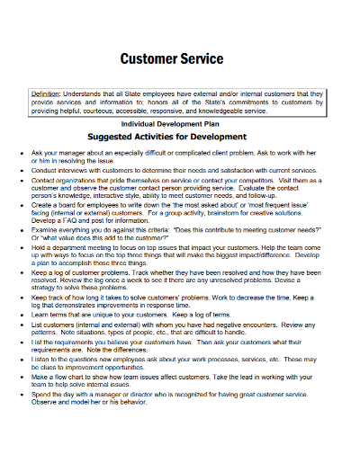 customer service individual development plan