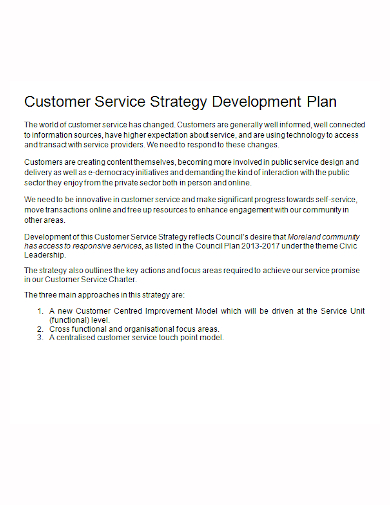 customer service strategy development plan
